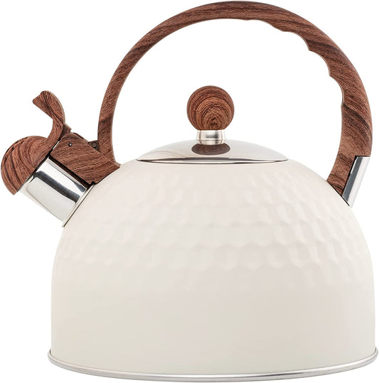 "🌿 Stylish Whistling Tea Kettle with Wood Grain Handle and Cover! 2.6 Quart Capacity 🍵 #TeaTime"