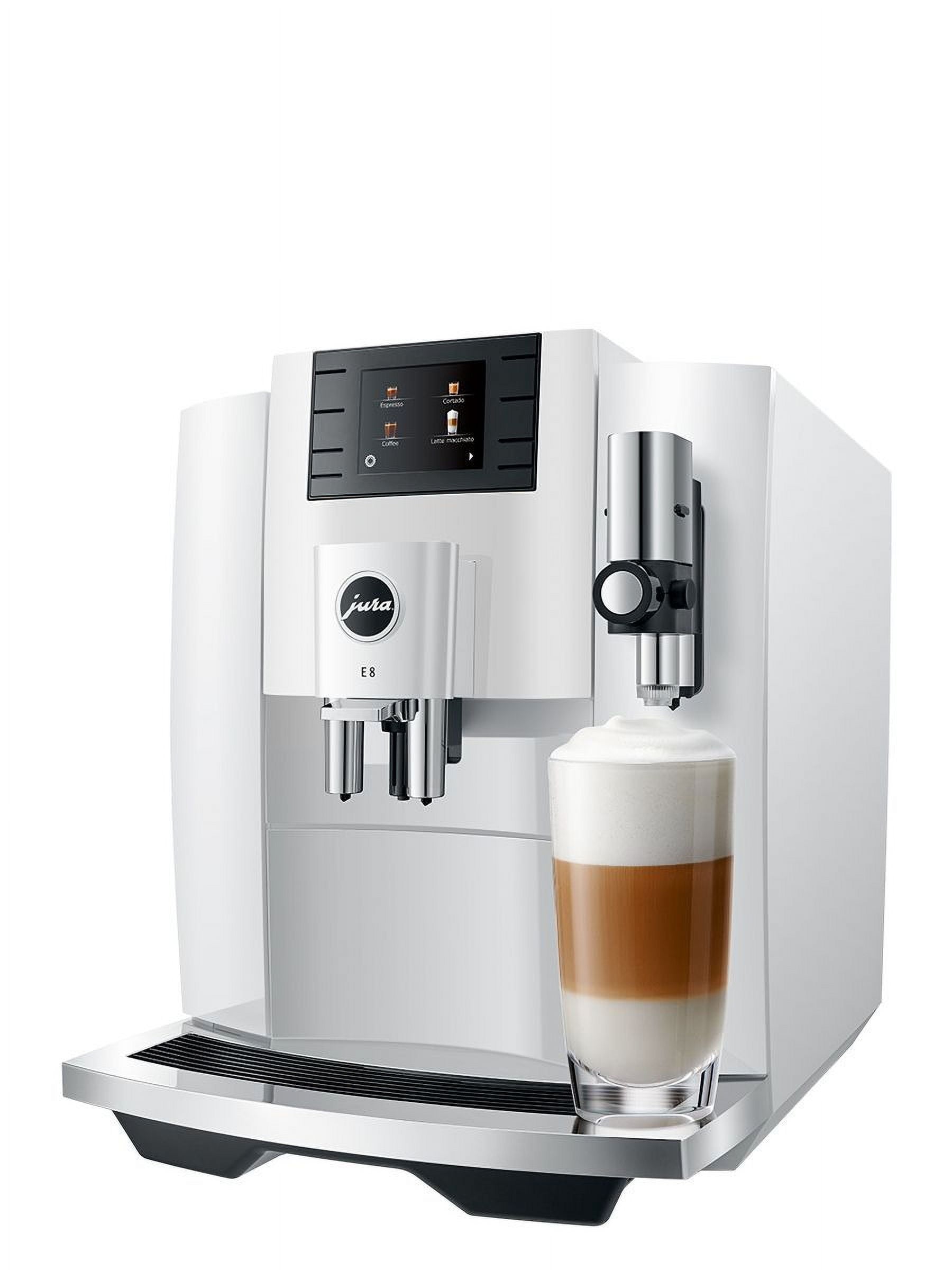 "Upgrade your morning coffee game with the E8 Automatic Espresso Machine in White! 🌟 Comes with Smart Filter Cartridge and Glass Milk Container for a perfect brew every time ☕ #coffeelovers #espressotime"